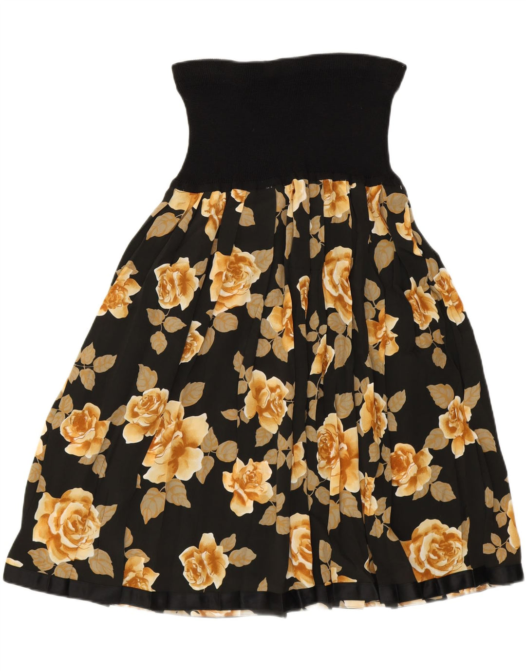 VINTAGE Womens Flared Skirt W28 Medium  Black Floral Vintage Vintage and Second-Hand Vintage from Messina Hembry 