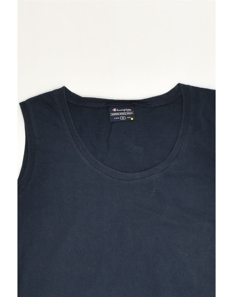 CHAMPION Womens Vest Top UK 14 Medium Navy Blue Cotton | Vintage Champion | Thrift | Second-Hand Champion | Used Clothing | Messina Hembry 