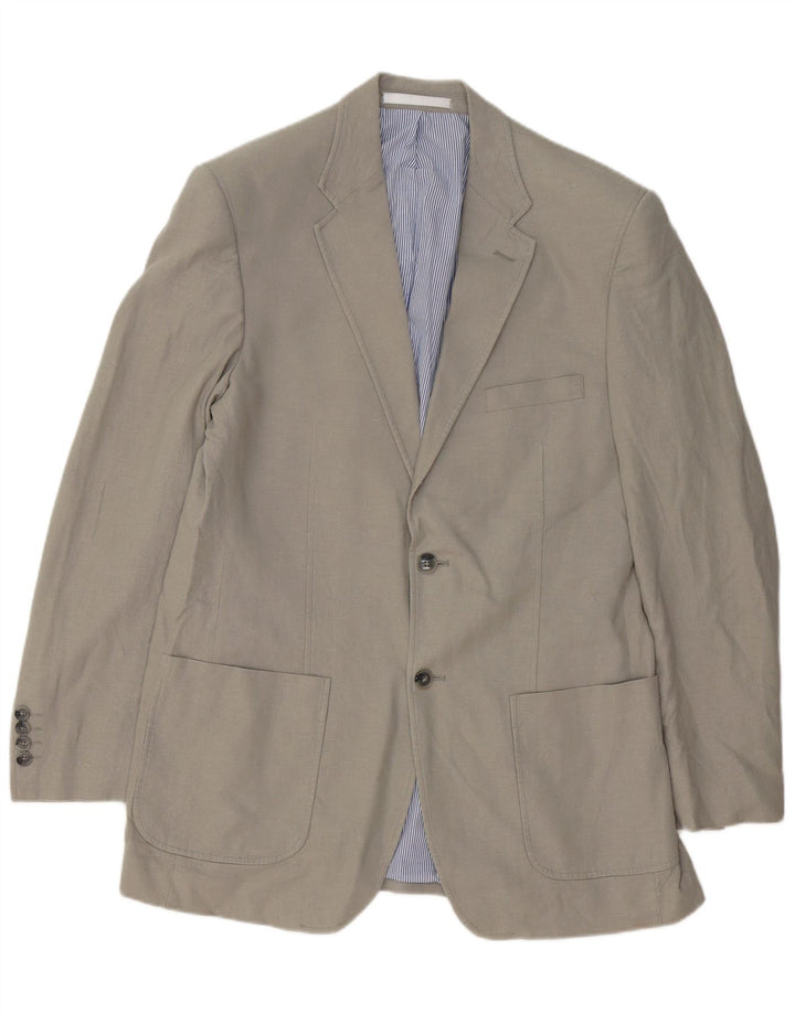 Marks & Spencer Mens 2 Button Blazer Jacket UK 40 Large Grey Linen