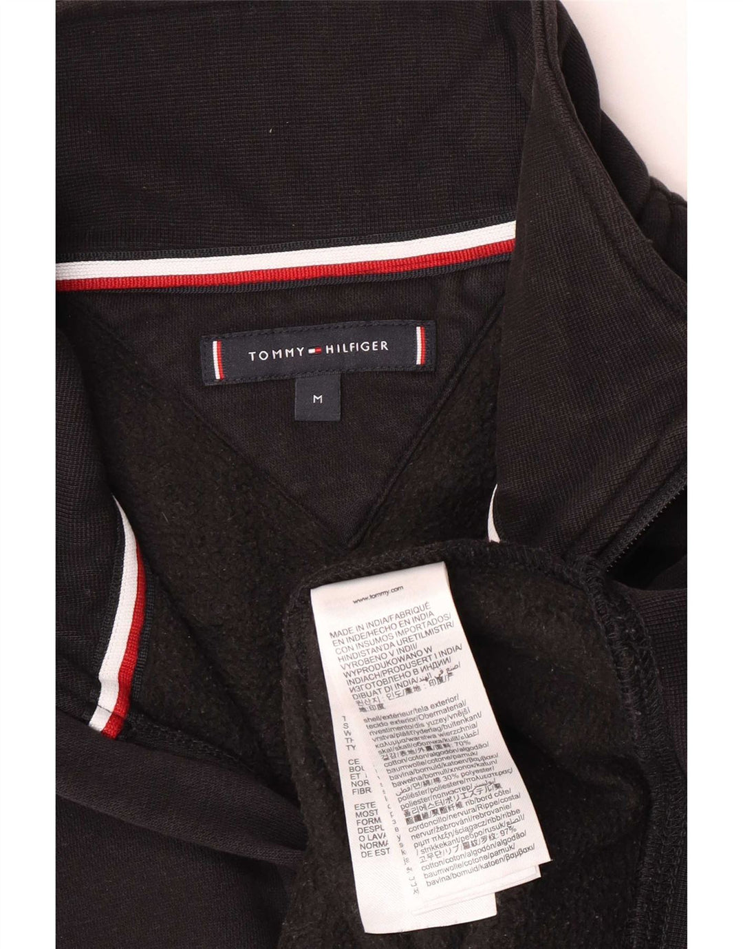 Tommy Hilfiger Mens Graphic Zip Neck Sweatshirt Jumper Medium Black Cotton