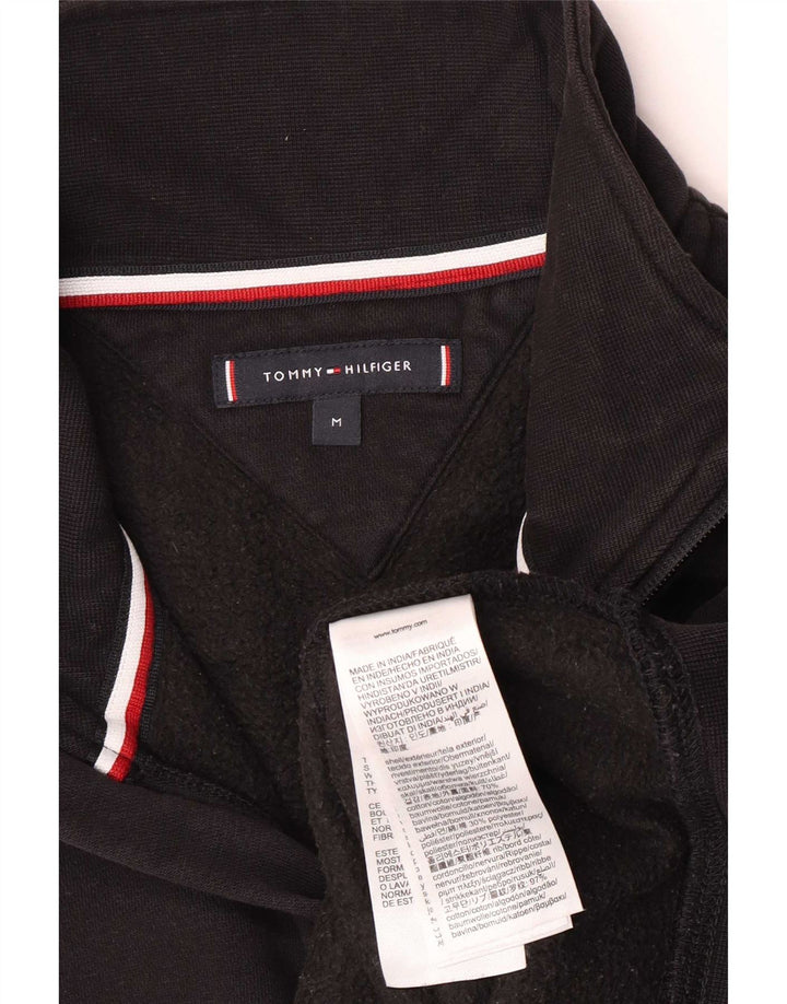 Tommy Hilfiger Mens Graphic Zip Neck Sweatshirt Jumper Medium Black Cotton