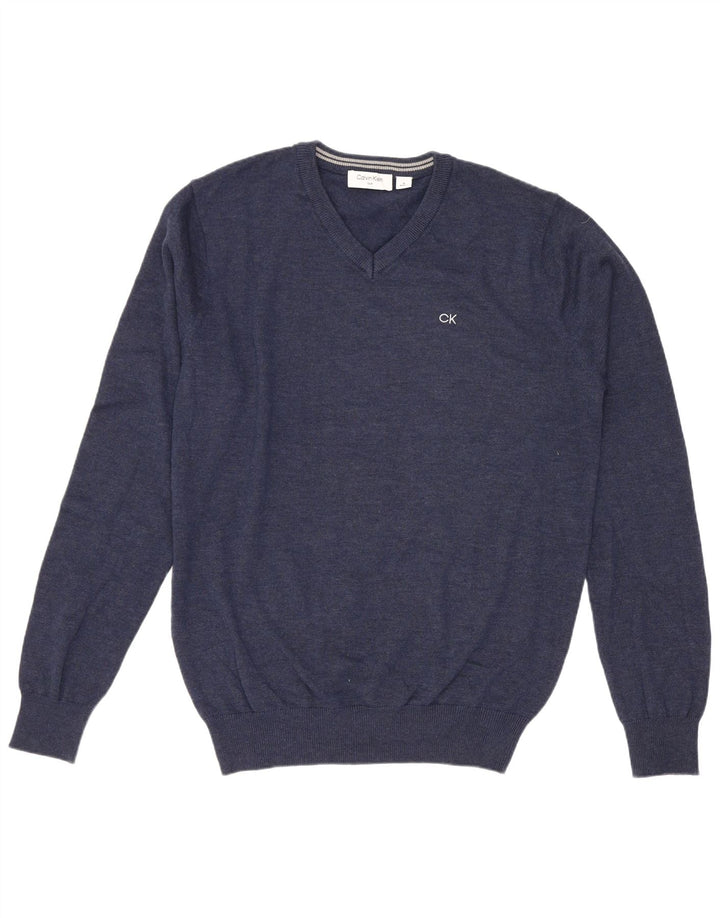 Calvin Klein Mens Golf V-Neck Jumper Sweater Medium Navy Blue Cotton