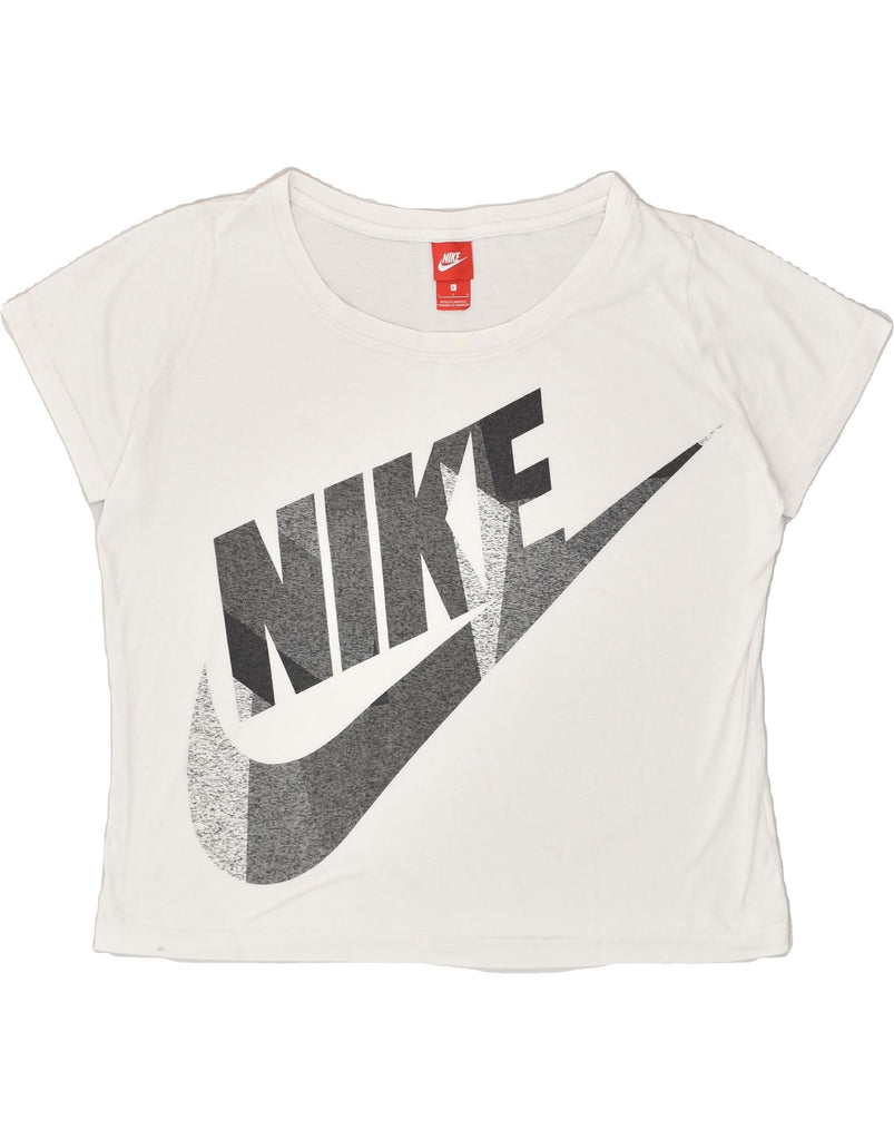 NIKE Womens Graphic Crop Top UK 16 Large White | Vintage Nike | Thrift | Second-Hand Nike | Used Clothing | Messina Hembry 