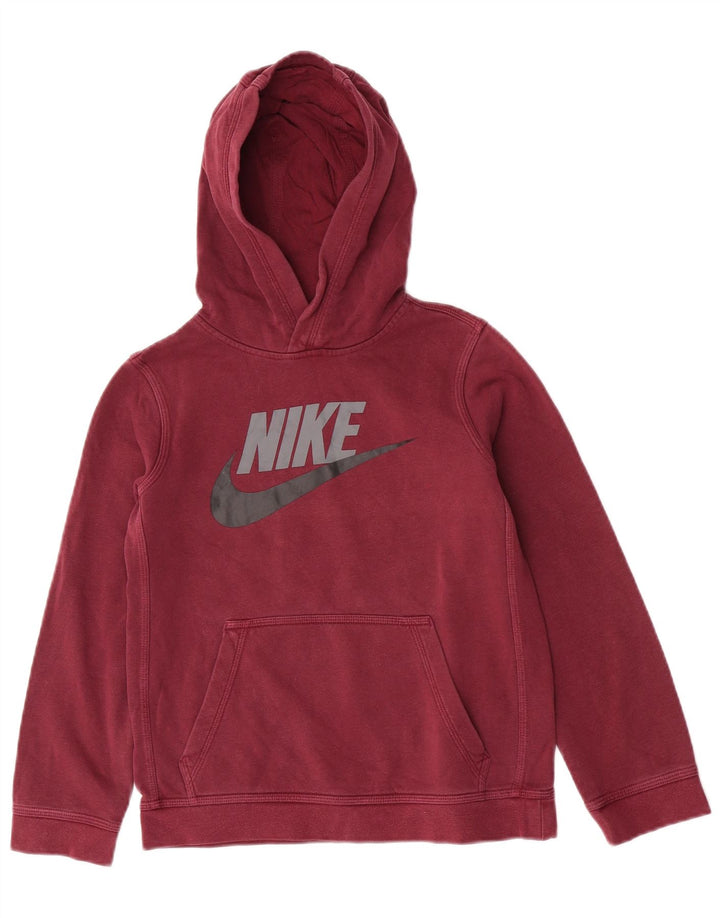 Nike Boys Graphic Hoodie Jumper 10-11 Years Medium Maroon Cotton