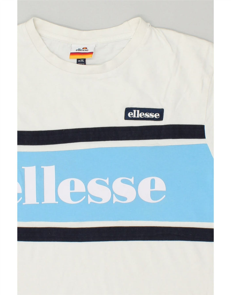 ELLESSE Womens Graphic T-Shirt Top UK 20 2XL White Colourblock Cotton | Vintage Ellesse | Thrift | Second-Hand Ellesse | Used Clothing | Messina Hembry 