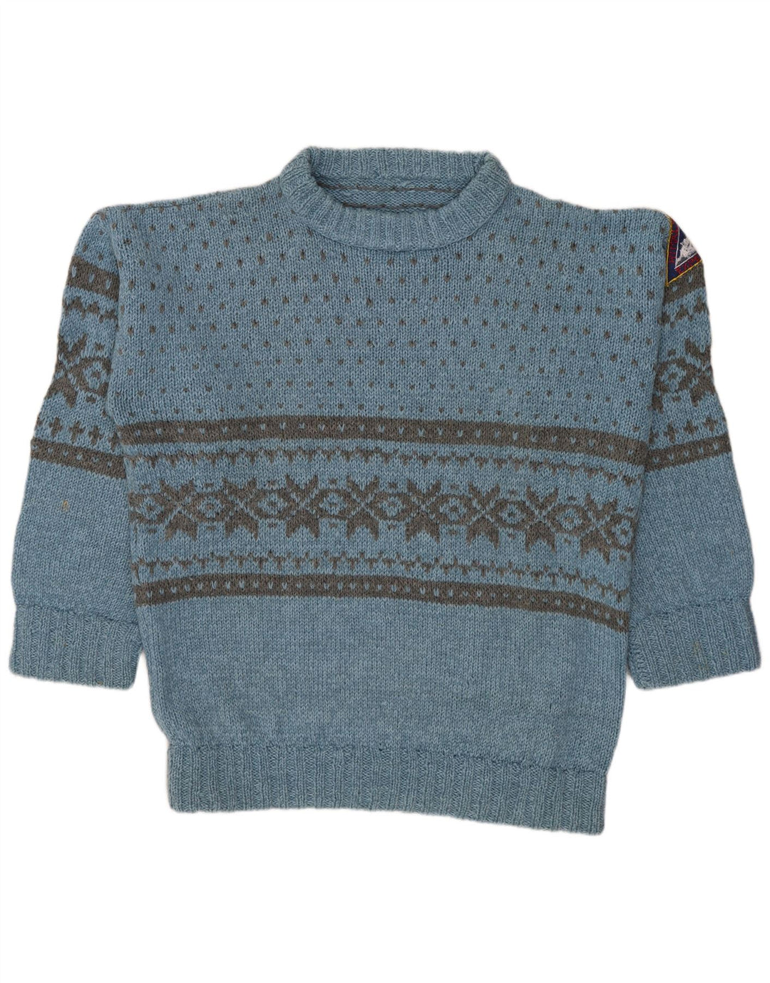 Vintage Mens Boat Neck Jumper Sweater Large Blue Fair Isle
