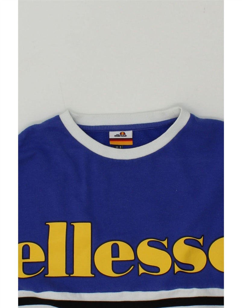 ELLESSE Womens Oversized Sweatshirt Jumper US 8 Medium Blue Colourblock Vintage Ellesse and Second-Hand Ellesse from Messina Hembry 