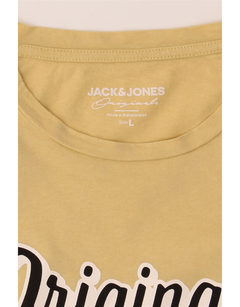 JACK & JONES Mens Originals Graphic T-Shirt Top Large Yellow Cotton Vintage Jack & Jones and Second-Hand Jack & Jones from Messina Hembry 