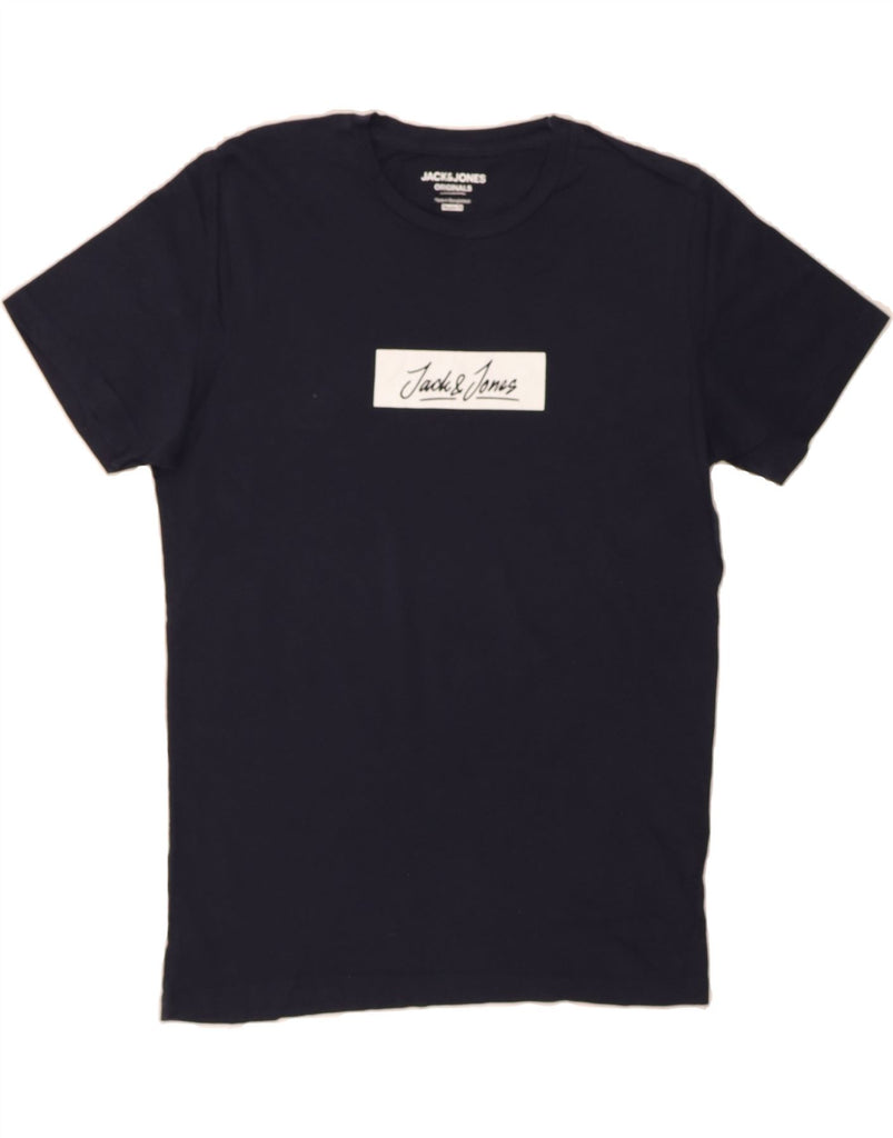 JACK & JONES Mens Regular Fit Graphic T-Shirt Top Medium Navy Blue Cotton Vintage Jack & Jones and Second-Hand Jack & Jones from Messina Hembry 