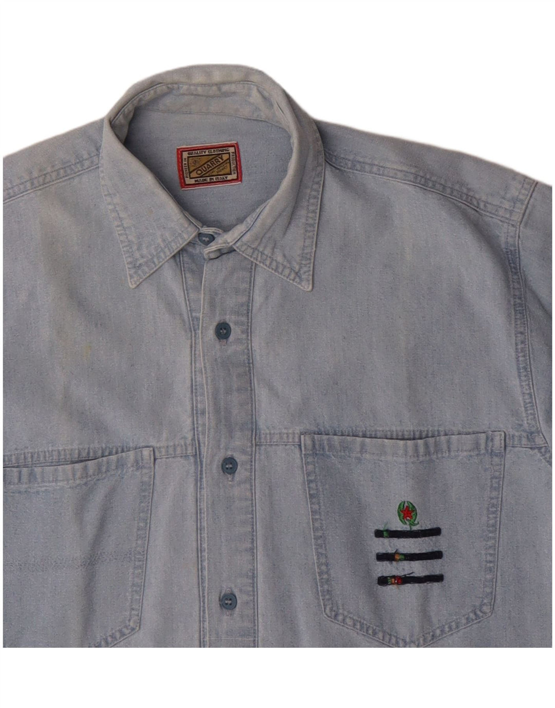 Quarry Mens Denim Shirt Medium Blue Cotton