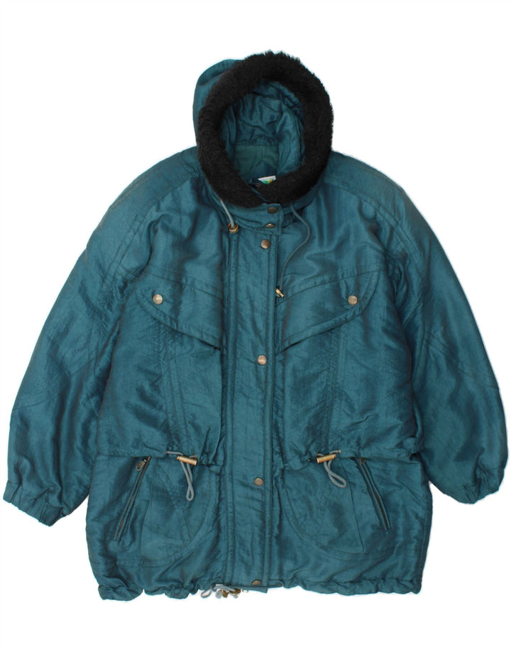 VINTAGE Womens Oversized Hooded Windbreaker Jacket EU 42 Large Blue Vintage Vintage and Second-Hand Vintage from Messina Hembry 