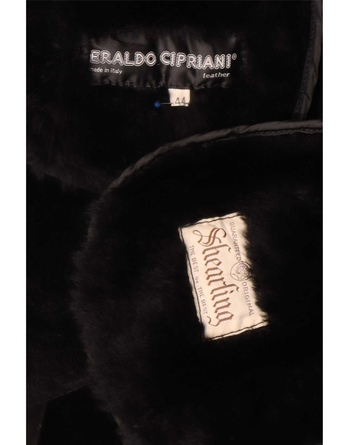Vintage Womens Shearling Coat EU 44 XL Black Geometric