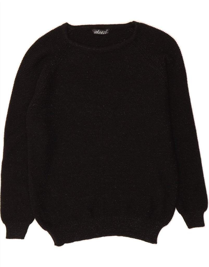 VINTAGE Womens Boat Neck Jumper Sweater UK 14 Medium Black Flecked Cotton Vintage Vintage and Second-Hand Vintage from Messina Hembry 