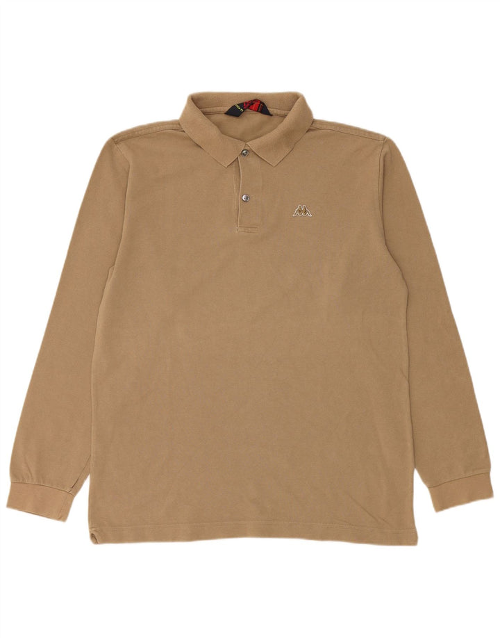 Kappa Mens Long Sleeve Polo Shirt Medium Beige Cotton