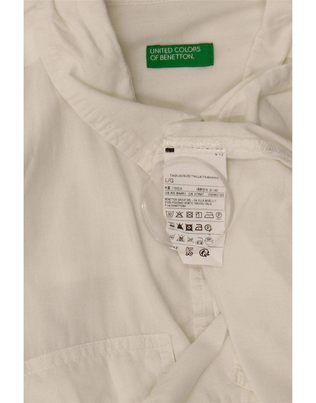 BENETTON Womens Crop Oversized Shirt UK 16 Large White Cotton