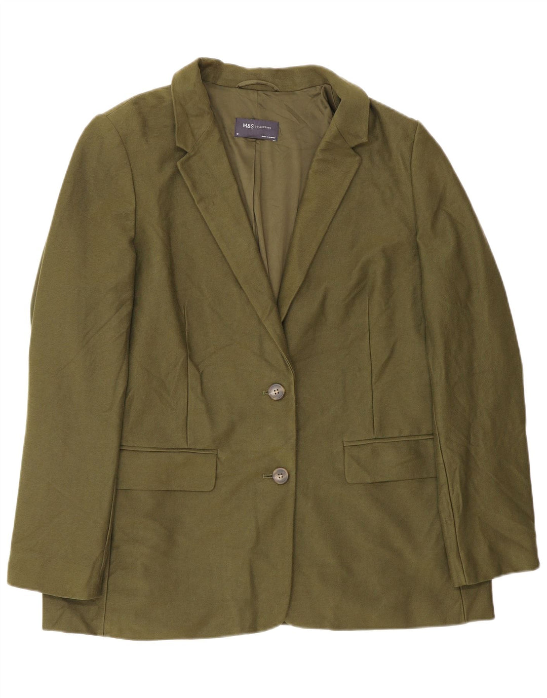 Marks & Spencer Womens 2 Button Blazer Jacket UK 18 XL Khaki Cotton