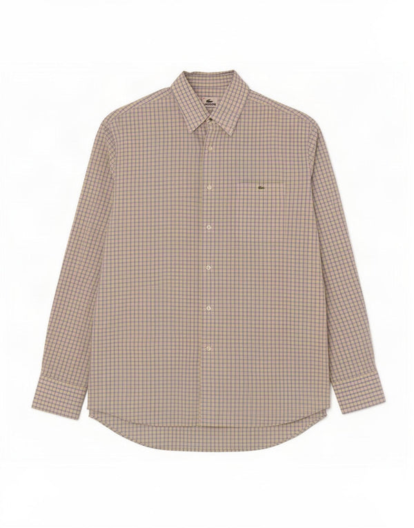 Lacoste Mens Shirt Size 44 XL Yellow Check Cotton