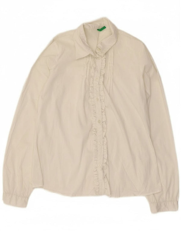 Benetton Girls Ruffle Front Shirt 11-12 Years 2XL White Cotton