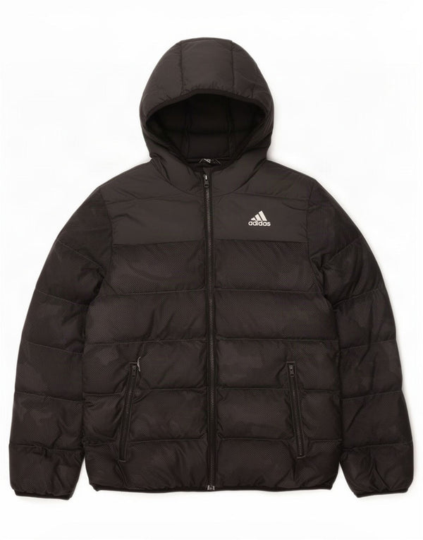 Adidas Boys Hooded Padded Jacket 13-14 Years Grey Camouflage Polyester