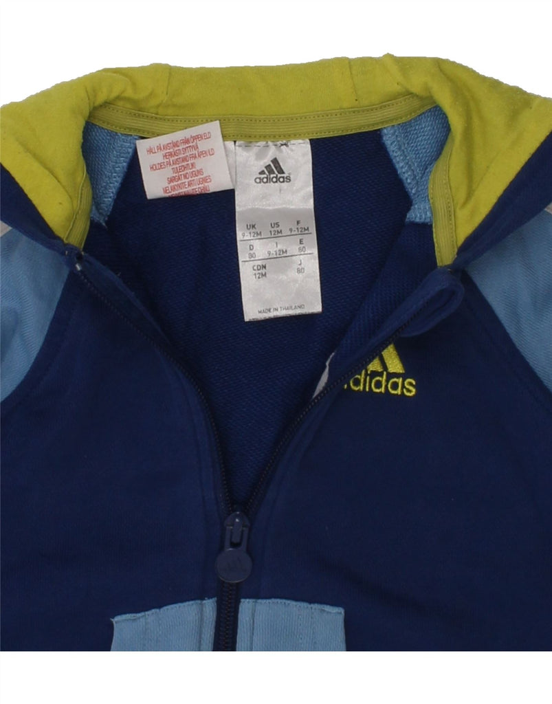 ADIDAS Baby Boys Zip Hoodie Sweater 9-12 Months Blue Colourblock Cotton | Vintage Adidas | Thrift | Second-Hand Adidas | Used Clothing | Messina Hembry 