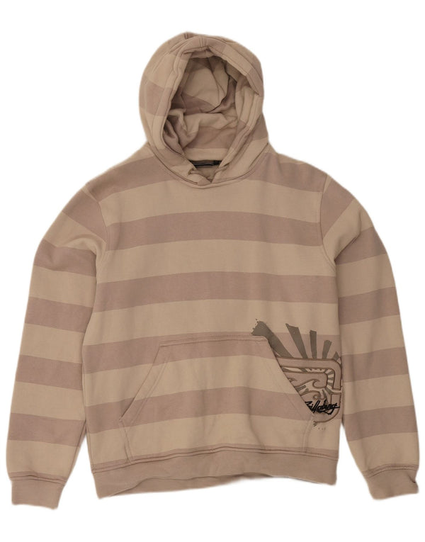 Billabong Mens Graphic Hoodie Jumper Medium Beige Striped Cotton