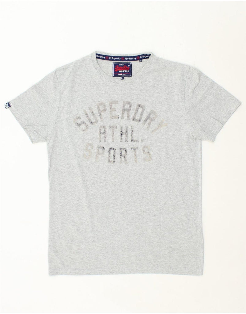 SUPERDRY Mens Graphic T-Shirt Top Large Grey Flecked Cotton Vintage Superdry and Second-Hand Superdry from Messina Hembry 