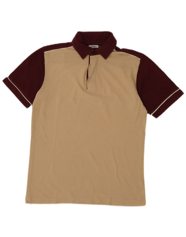 Asics Mens Polo Shirt Medium Beige Colourblock Cotton