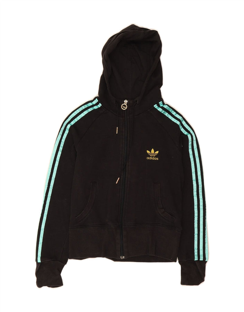 ADIDAS Womens Graphic Zip Hoodie Sweater EU 40 Medium Black Cotton Vintage Adidas and Second-Hand Adidas from Messina Hembry 