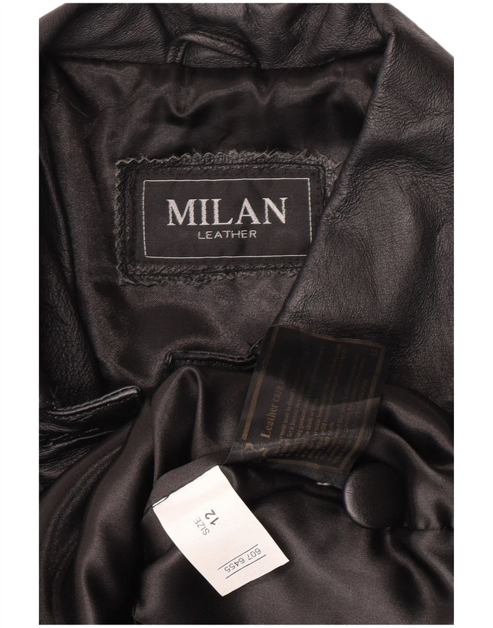 Vintage Womens Leather Coat US 12 Large Black Floral Leather