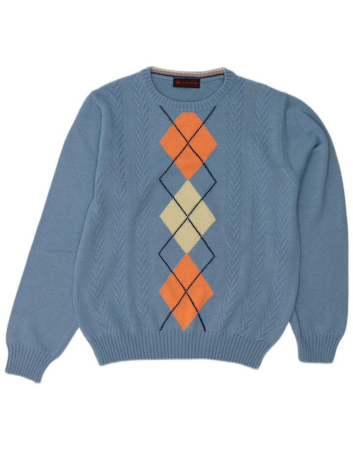 Il Granchio Mens Crew Neck Jumper Sweater Medium Blue Argyle/Diamond Wool