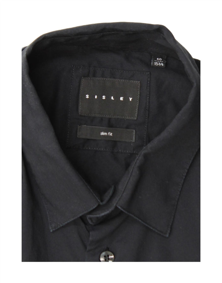 SISLEY Mens Slim Fit Shirt Size 40 15 3/4 Medium Black Vintage Sisley and Second-Hand Sisley from Messina Hembry 