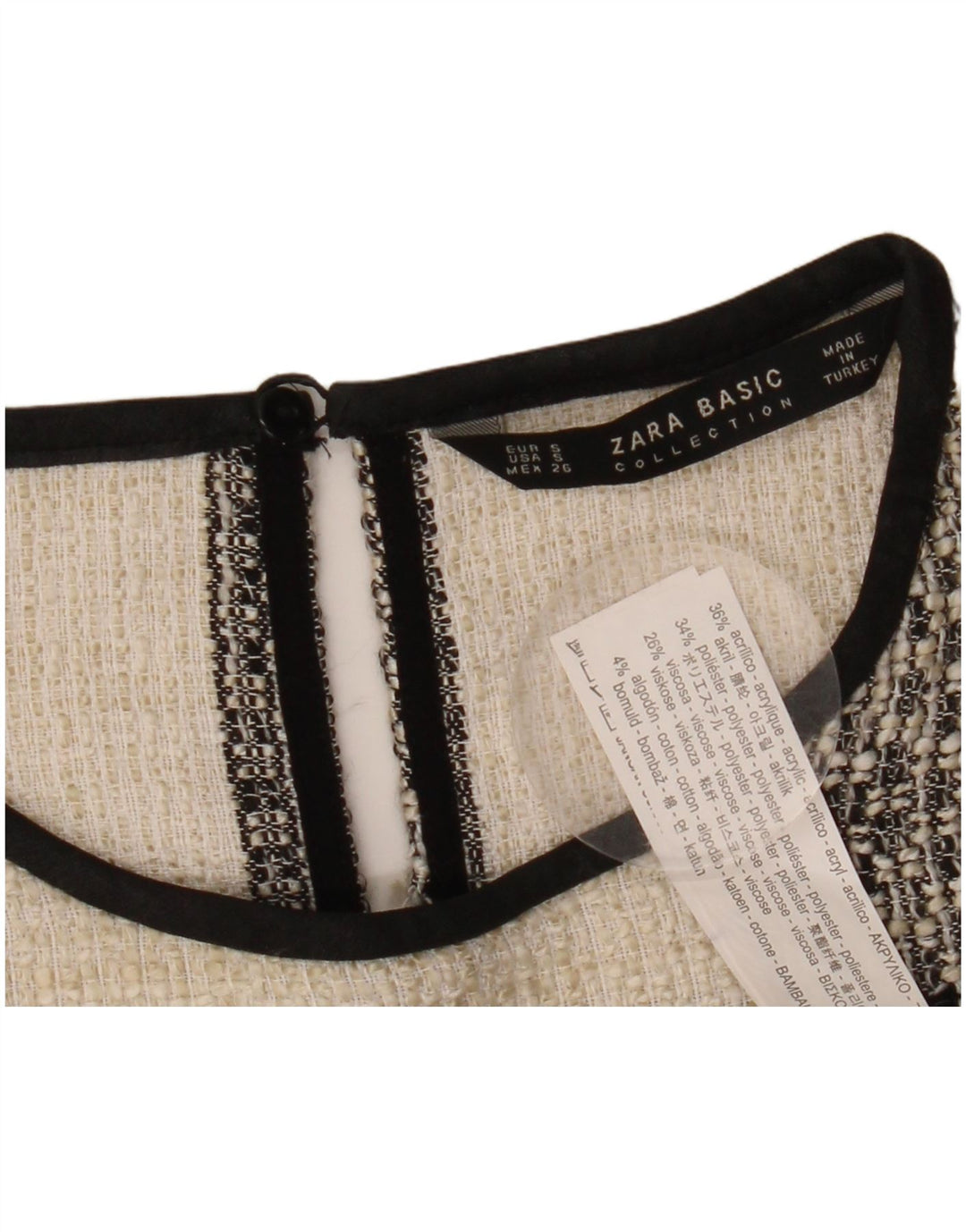 Zara Womens Blouse Top UK 10 Small Off White Check Acrylic