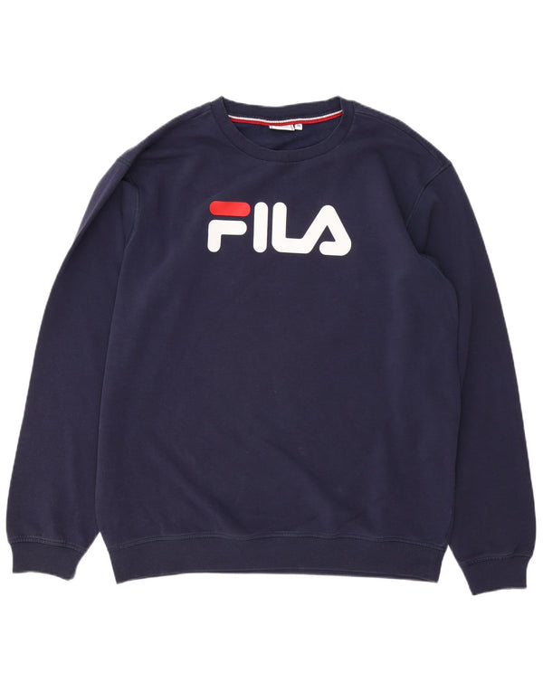 FILA Mens Graphic Sweatshirt Jumper XL Navy Blue Cotton