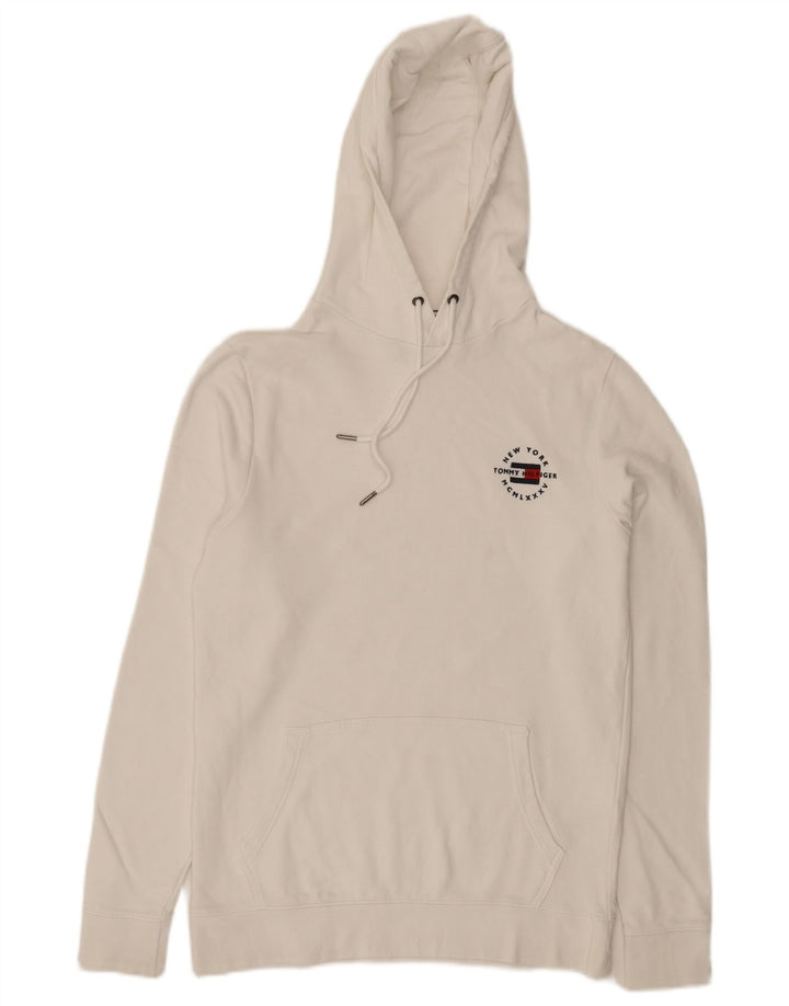 Tommy Hilfiger Mens Hoodie Jumper Small White Cotton