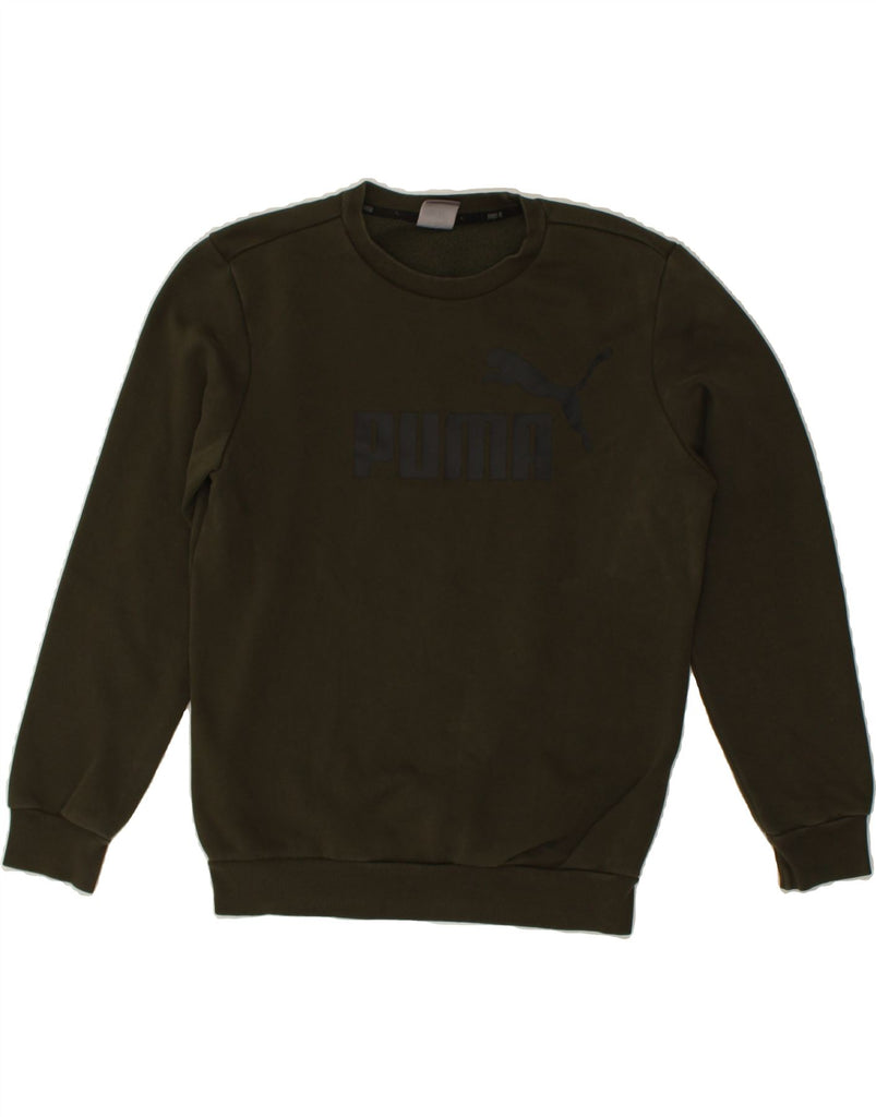 PUMA Mens Graphic Sweatshirt Jumper Small Khaki Cotton | Vintage Puma | Thrift | Second-Hand Puma | Used Clothing | Messina Hembry 