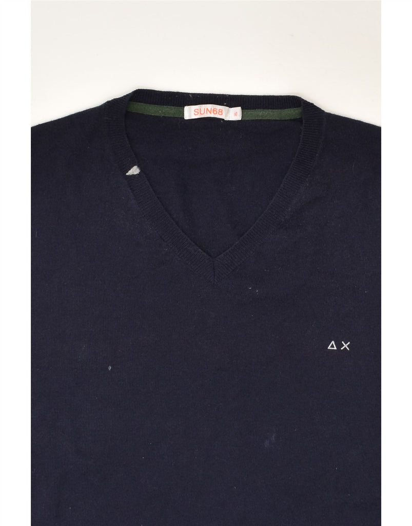 SUN68 Mens V-Neck Jumper Sweater XL Navy Blue Wool | Vintage Sun68 | Thrift | Second-Hand Sun68 | Used Clothing | Messina Hembry 