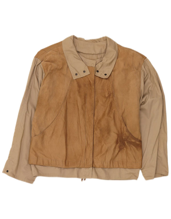 BELFE Womens Loose Fit Jacket IT 44 Medium Beige Colourblock Leather