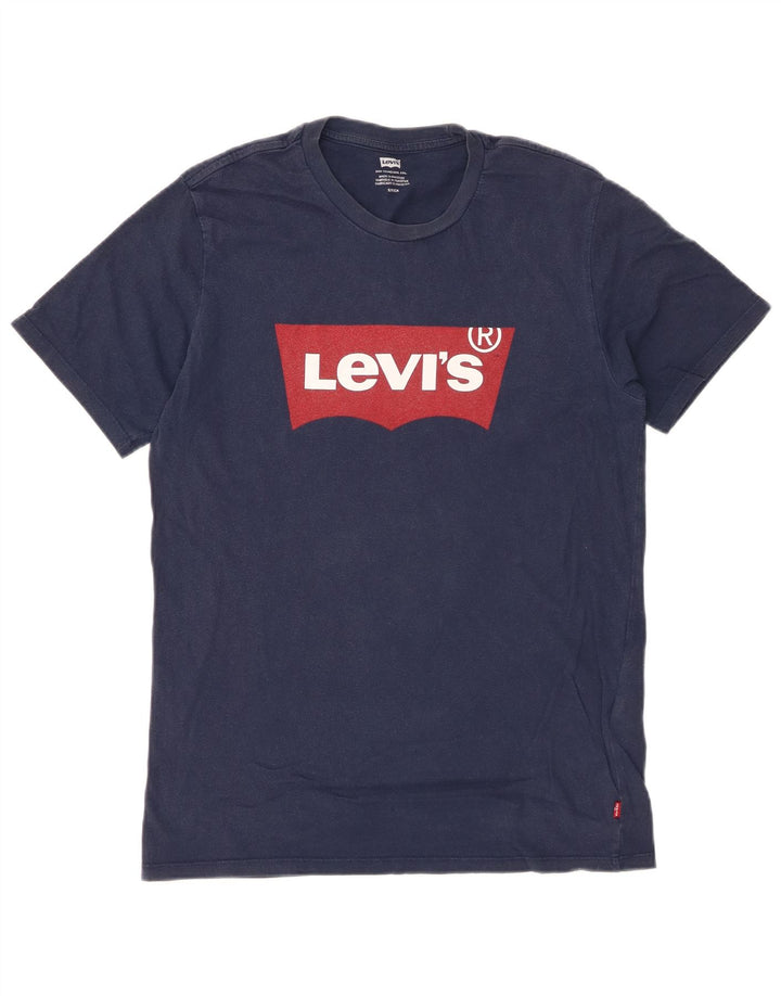 LEVI'S Mens Graphic T-Shirt Top Small Navy Blue Cotton