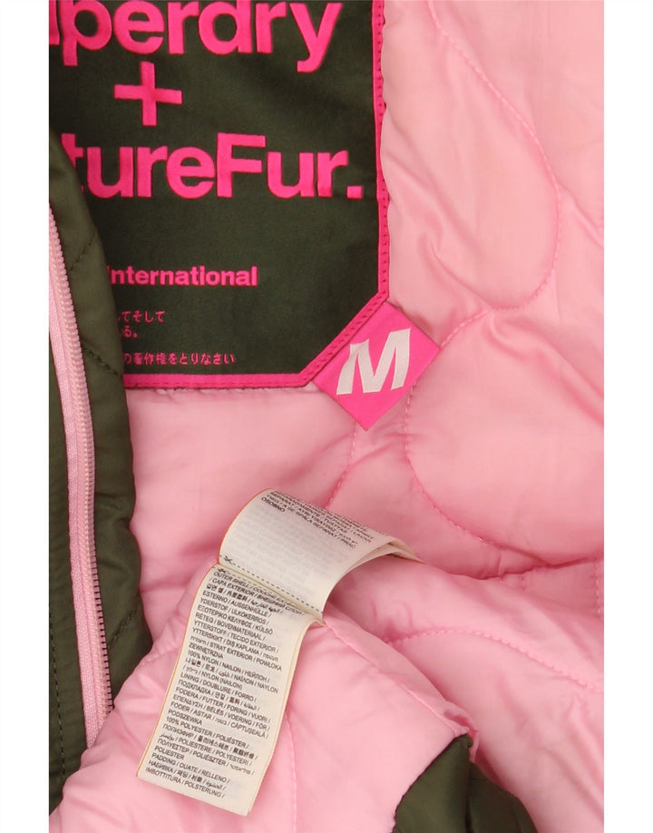 SUPERDRY Womens Hooded Parka Jacket UK 14 Medium Khaki Nylon