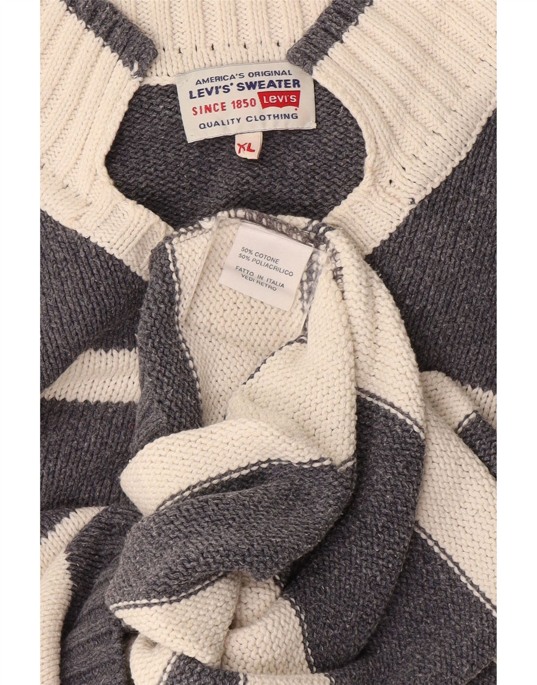 Levi's Mens V-Neck Jumper Sweater XL Grey Striped Cotton