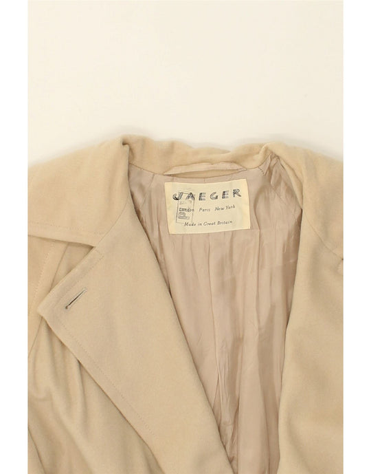 JAEGER Womens Double Breasted Coat UK 14 Medium Beige Wool Vintage Second Hand Clothing Online Messina Hembry