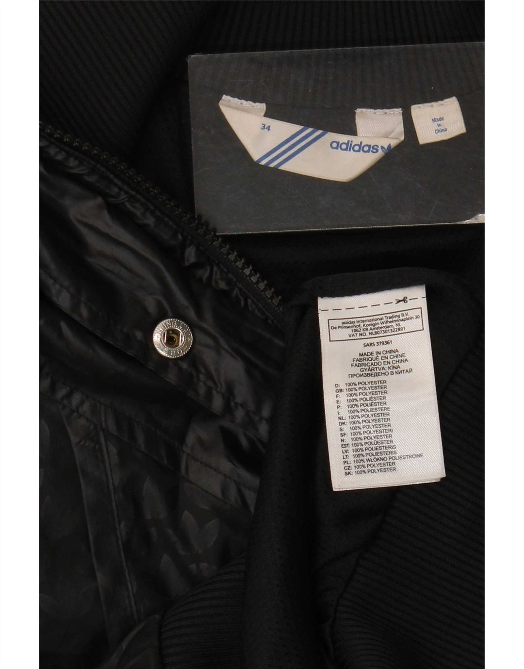 Adidas Womens Graphic Tracksuit Top Jacket EU 34 XS Black Polyester