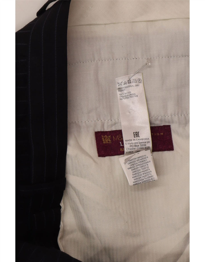 Marks & Spencer Mens Regular Fit Suit Trousers W34 L31 Navy Blue Striped