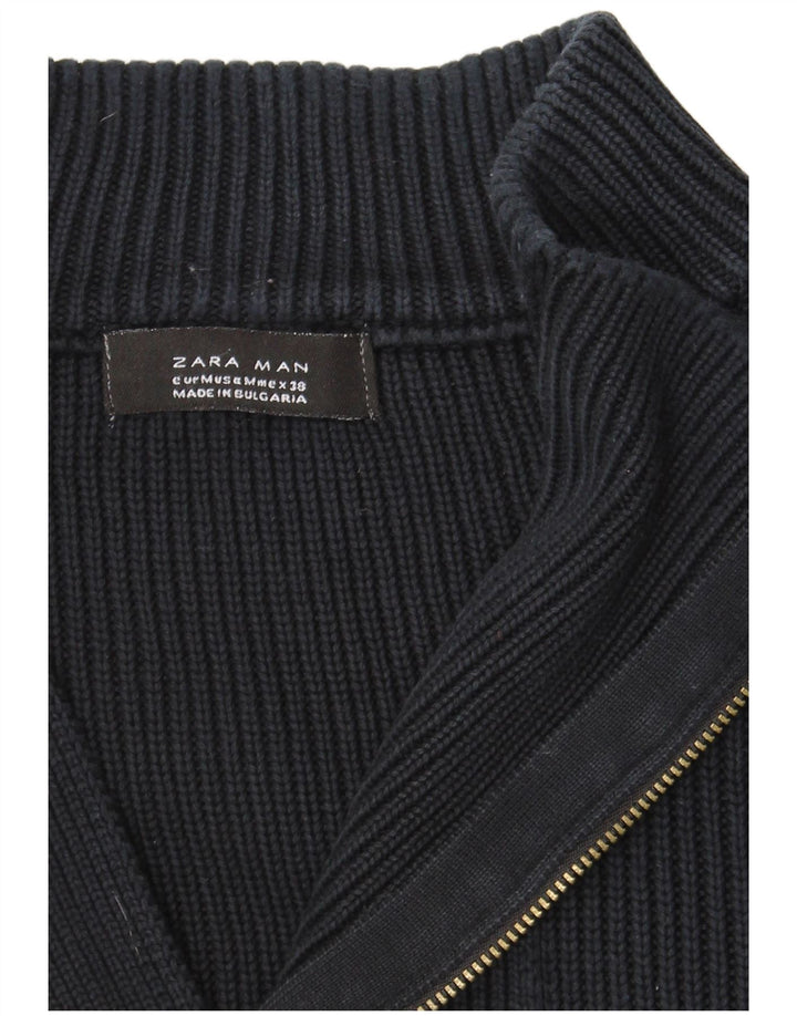 ZARA Mens Zip Neck Jumper Sweater Medium Navy Blue