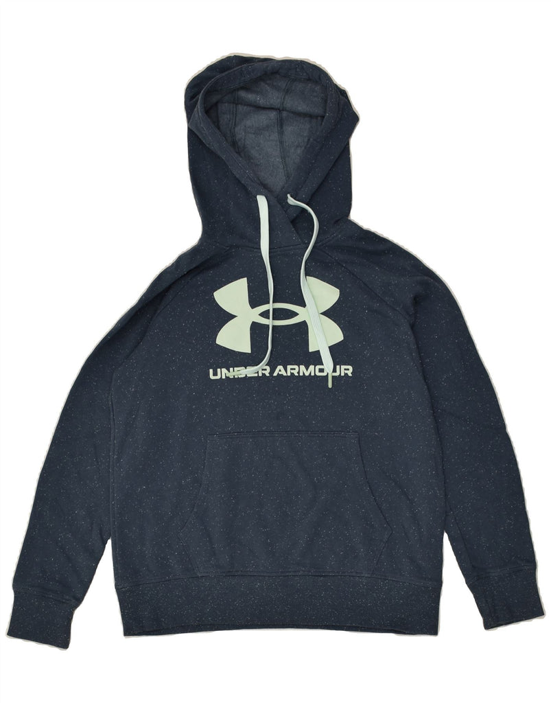 UNDER ARMOUR Womens Graphic Hoodie Jumper UK 10 Small Navy Blue Flecked | Vintage Under Armour | Thrift | Second-Hand Under Armour | Used Clothing | Messina Hembry 