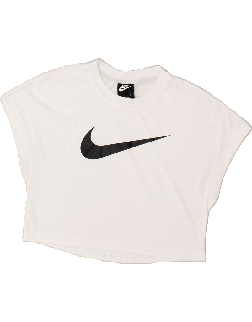 NIKE Womens Crop Graphic T-Shirt Top UK 12 Medium White Cotton | Vintage Nike | Thrift | Second-Hand Nike | Used Clothing | Messina Hembry 