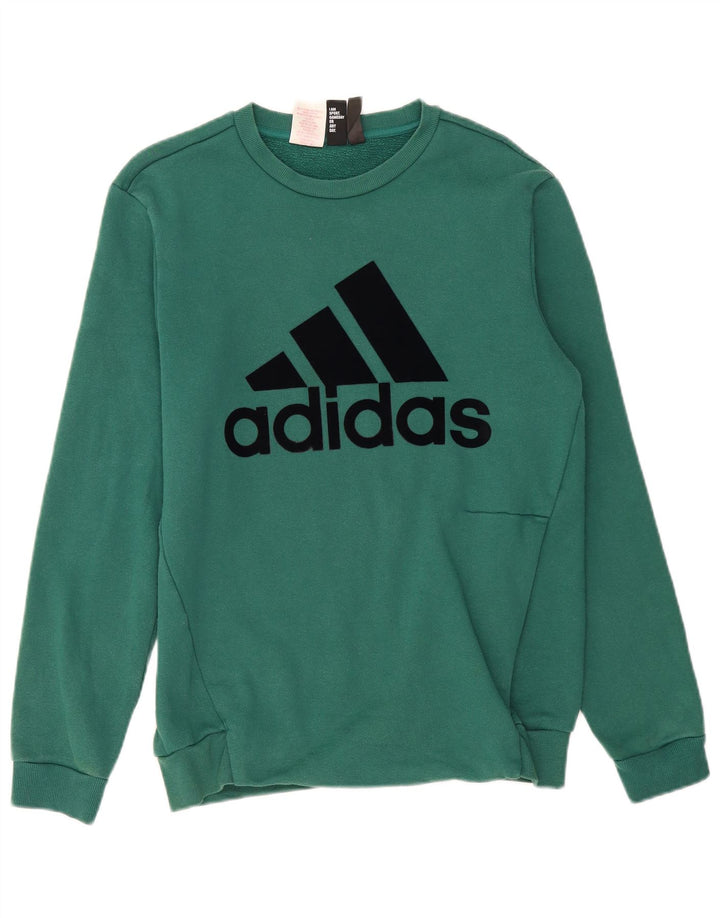 Adidas Boys Sweatshirt Jumper 15-16 Years Green Cotton