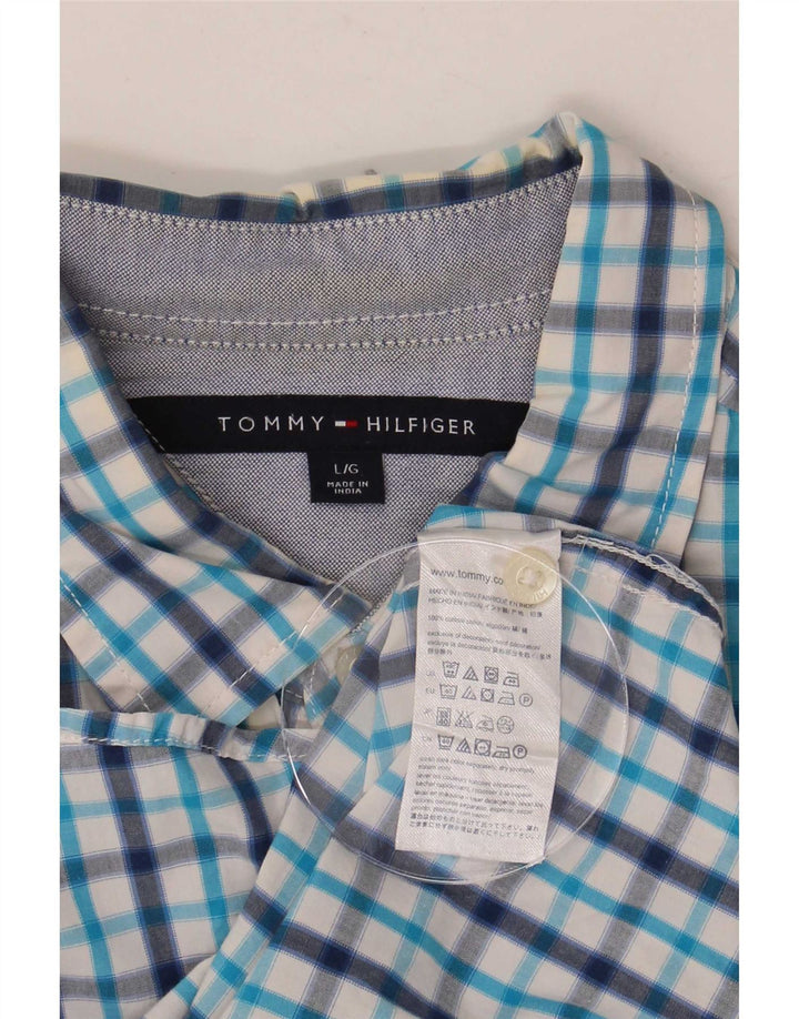 Tommy Hilfiger Mens Short Sleeve Shirt Large Blue Check Cotton