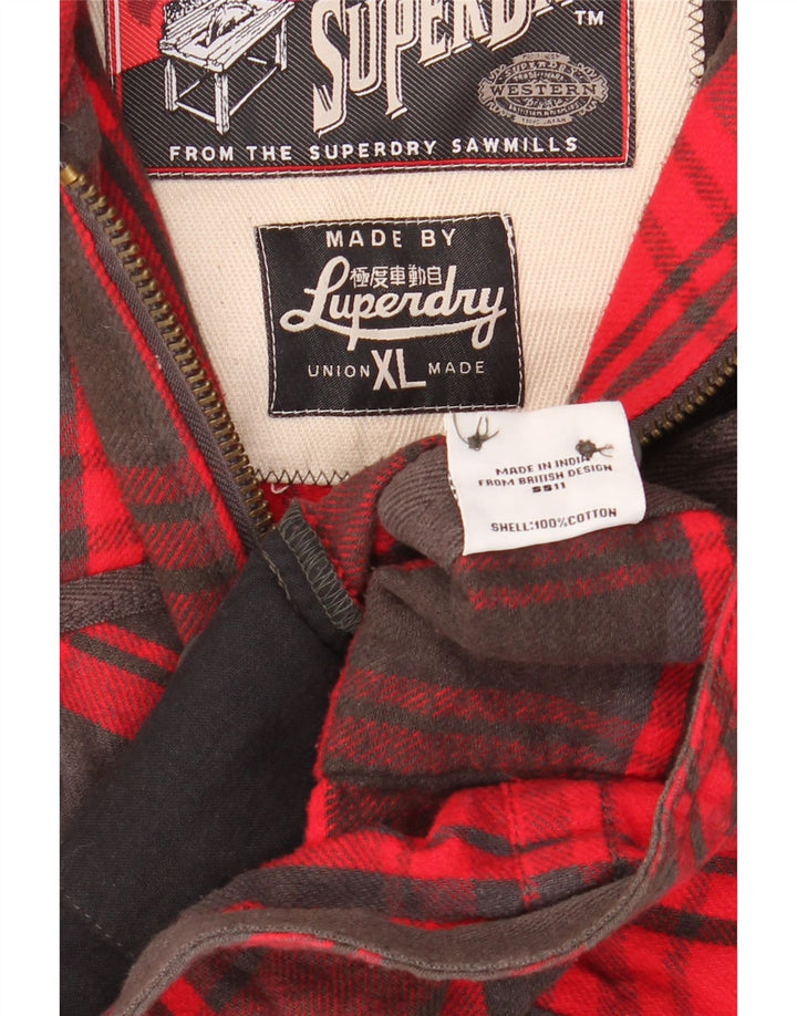 Superdry Mens Utility Jacket UK 42 XL Red Check Cotton