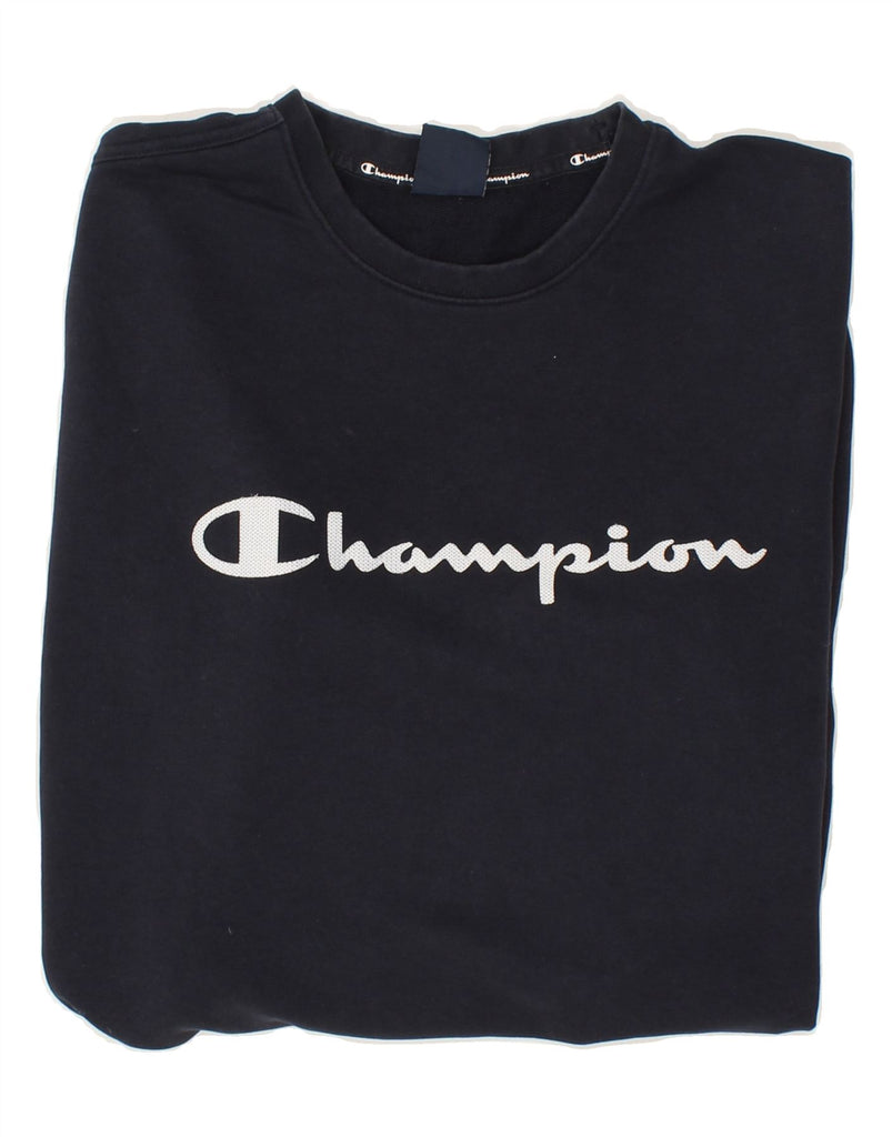 CHAMPION Mens Graphic Sweatshirt Jumper XL Navy Blue Cotton Sports | Vintage Champion | Thrift | Second-Hand Champion | Used Clothing | Messina Hembry 